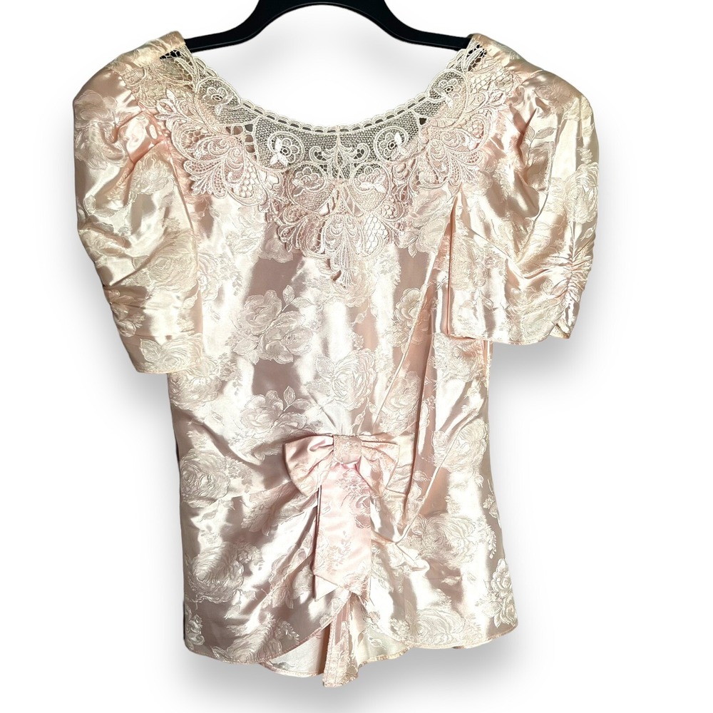 Women's Small Vintage Pink Coquette Boudoir Top Sexy Retro 70s‎ Fairy Whimsy